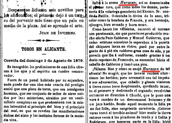 Испанская газета El Toreo о быке Huracan, который участвовал в корриде 1879 года