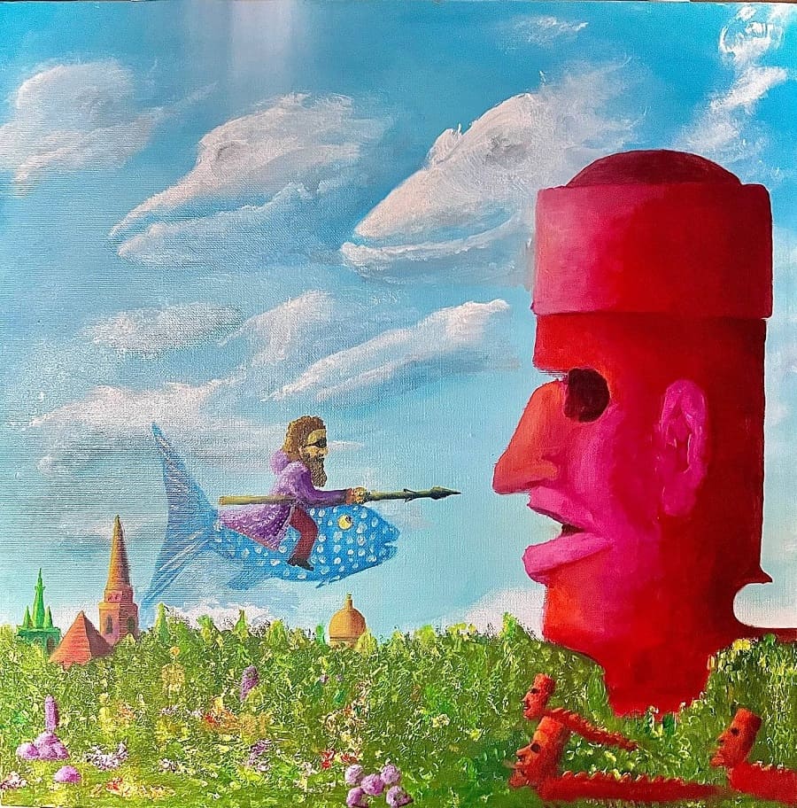 Картина Бориса Гребенщикова Всадник между небом и землёй (2023)